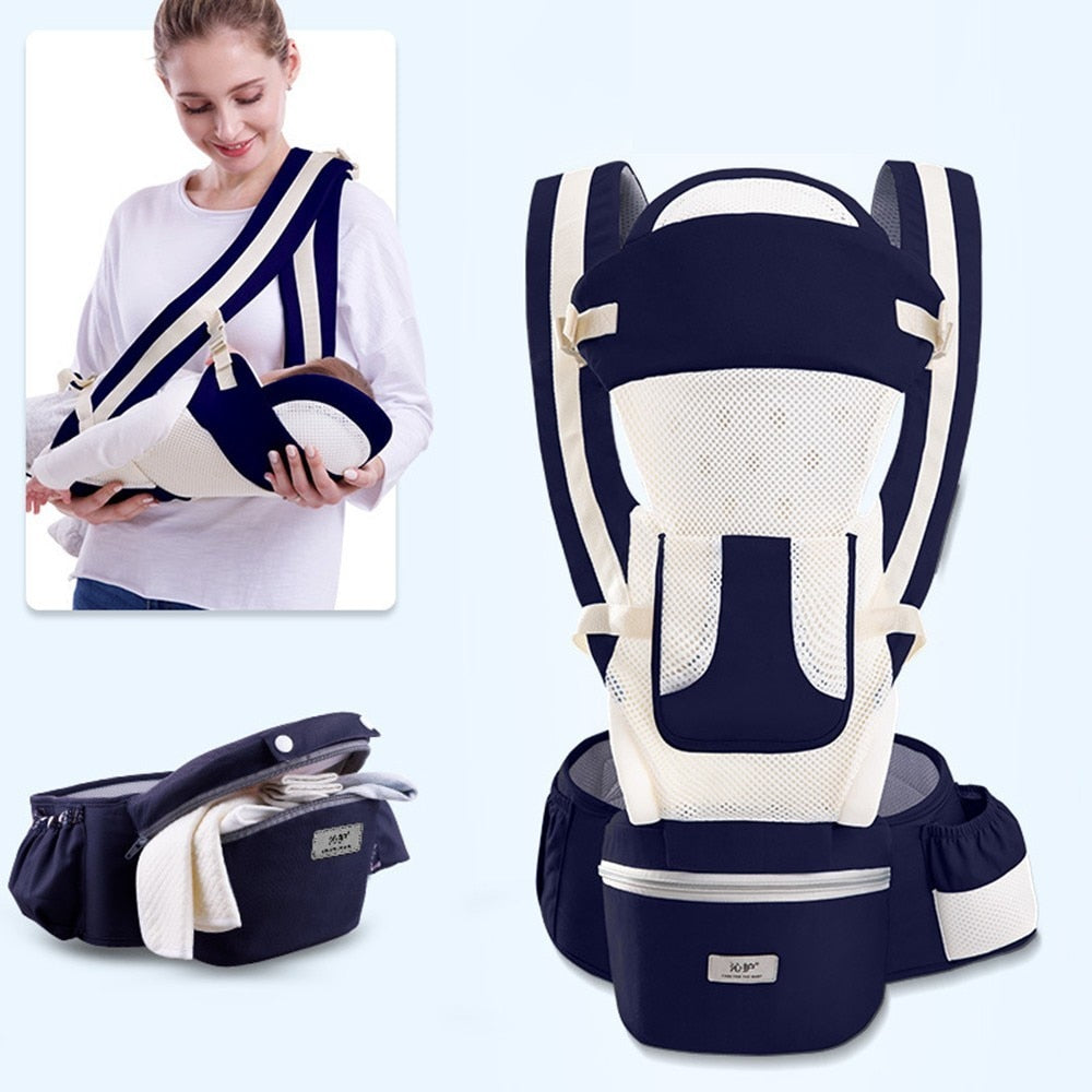 Porte-bébé ergonomique nouveau-né Bleu Marine mix white : Babys-like™